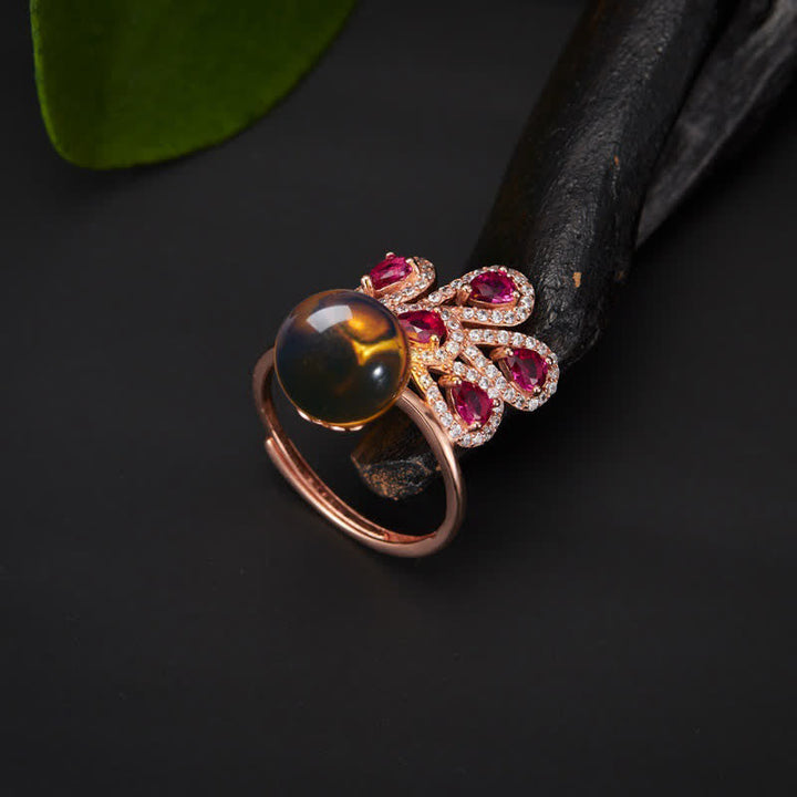 Peacock Amber Fortune Love Necklace Pendant Ring - Ring - image 3