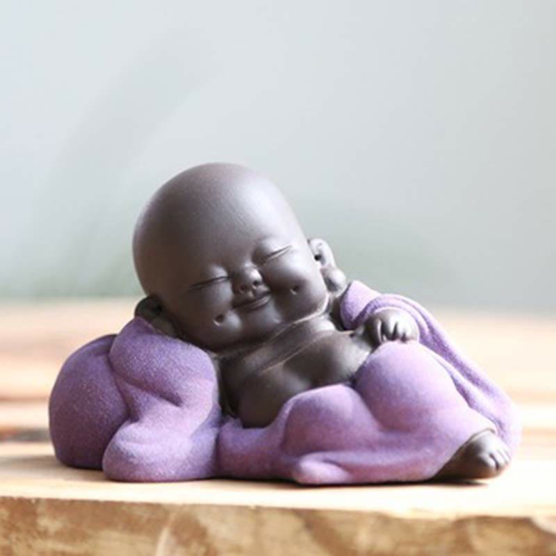 Buddha Stones Always Smiling Laughing Buddha Wealth Luck Purple Clay Maitreya Statue Decoration - Leisurely Purple Laughing Buddha - image 14