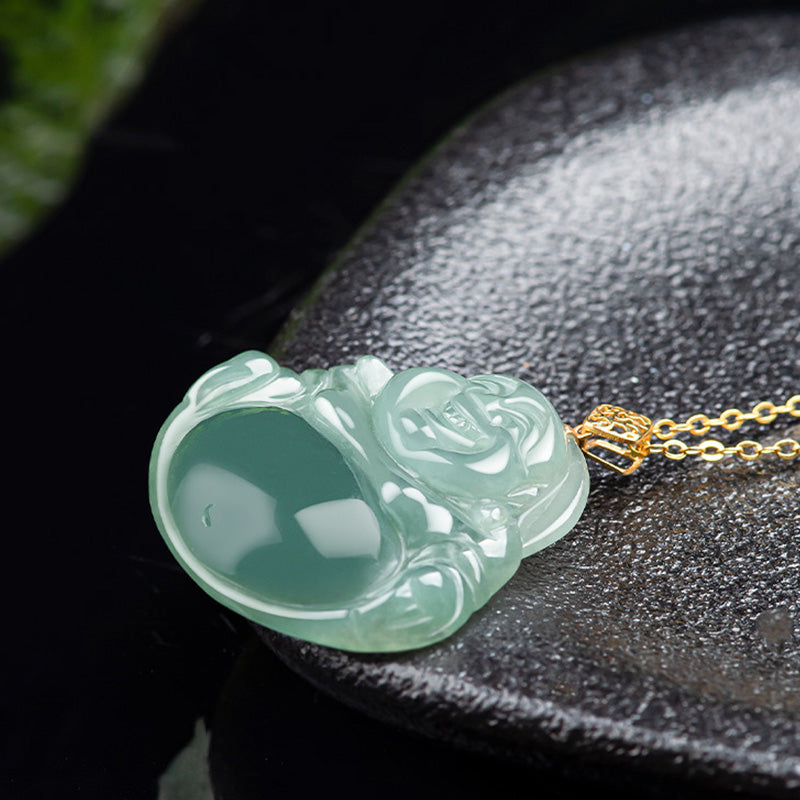 Buddha Stones Laughing Buddha Natural Jade Prosperity Abundance Necklace Pendant - image 6
