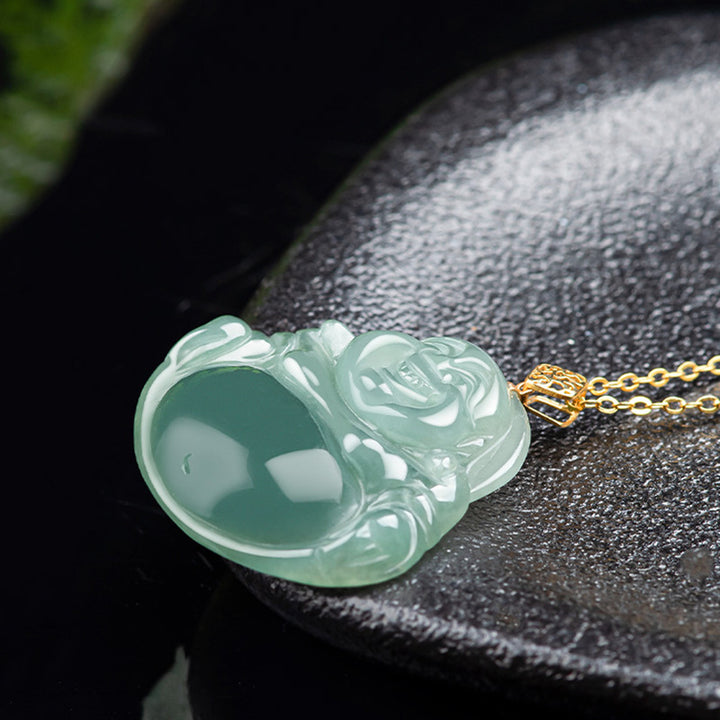 Buddha Stones Laughing Buddha Natural Jade Prosperity Abundance Necklace Pendant - image 6