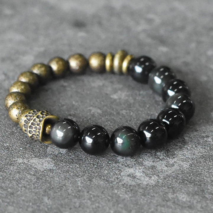 Buddha Stones Rainbow Obsidian Copper Bead Positive Transformation Bracelet - image 9