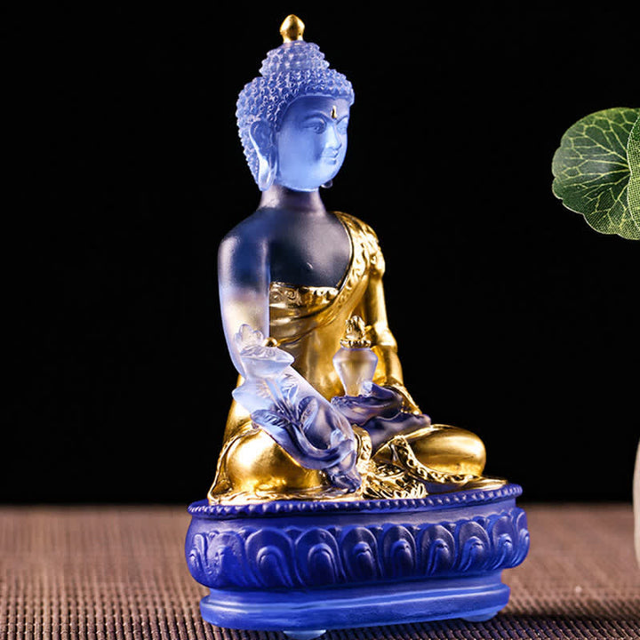 Buddha Stones Medicine Buddha Handmade Liuli Crystal Art Piece Compassion Statue Home Office Offering Decoration - image 13