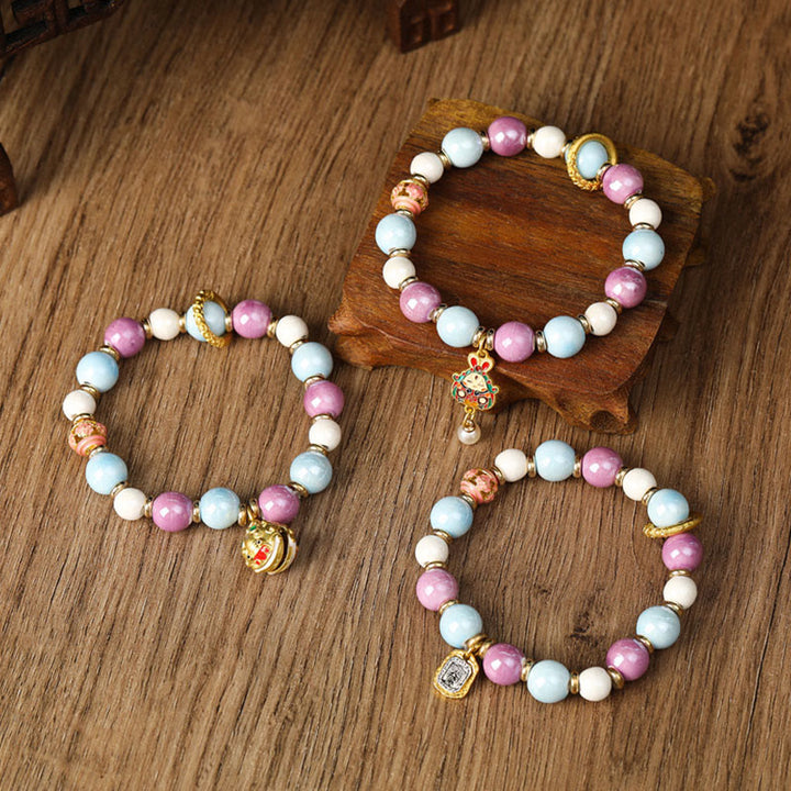 Buddha Stones Tibetan Zakiram Goddess of Wealth Rabbit Lion Head Charm Liuli Glass Incense Ash Porcelain Bead Protection Bracelet - image 9