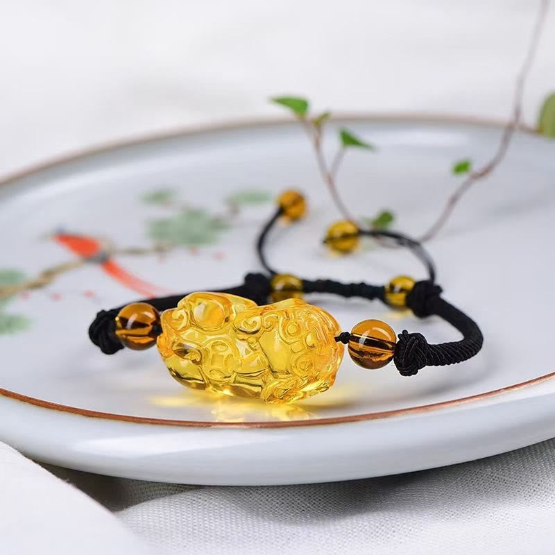 Buddha Stones Natural Obsidian Amethyst Citrine PiXiu Cooper Coin Wealth Bracelet - Citrine(Happiness♥Prosperity) - image 14