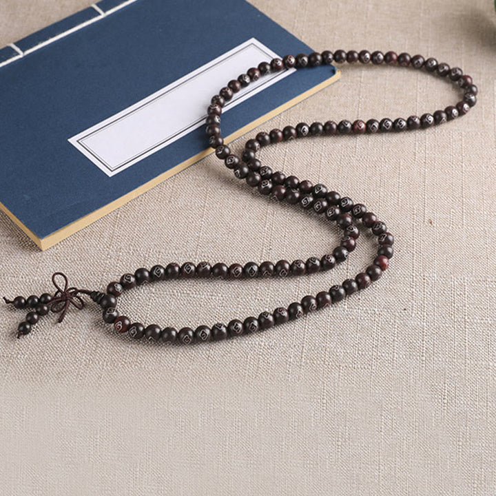 Buddha Stones 925 Sterling Silver Inlaid Small Leaf Red Sandalwood Om Mani Padme Hum Character Auspicious Clouds Protection Bracelet - image 3