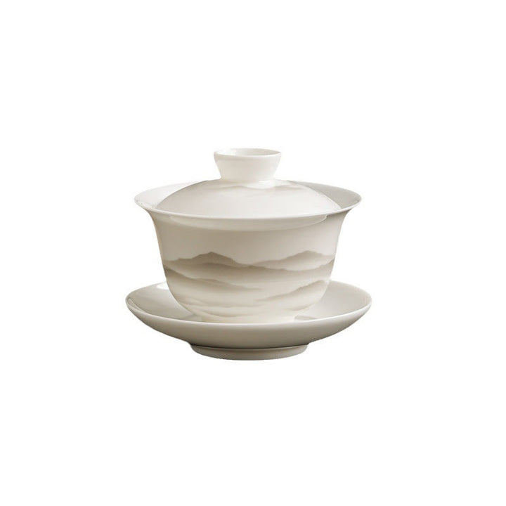 Buddha Stones Vintage Ink Painting Mountain White Porcelain Ceramic Gaiwan Sancai Teacup Kung Fu Tea Cup And Saucer With Lid Tea Utensil Teapot - image 11