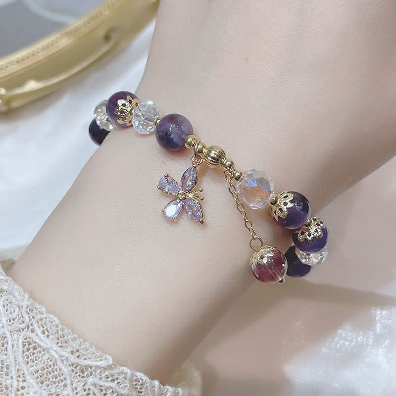Buddha Stones Natural Amethyst Crystal Spiritual Butterfly Charm Bracelet - image 7