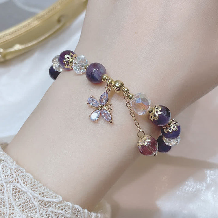 Buddha Stones Natural Amethyst Crystal Spiritual Butterfly Charm Bracelet - image 1