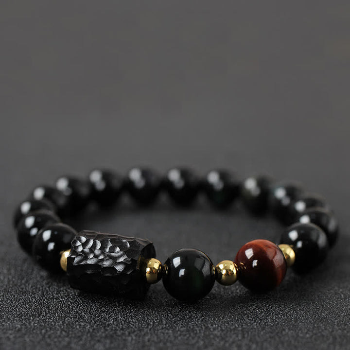 Black Obsidian Ebony Wood Red Tiger Eye Strength Couple Bracelet - 10mm - Black Obsidian&Red Tiger Eye - image 9
