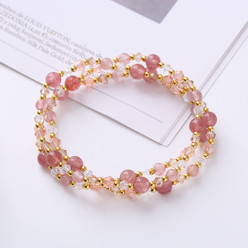Buddha Stones Natural Tourmaline Strawberry Quartz Amethyst Peace Wisdom Double Wrap Bracelet - Strawberry Quartz(Love♥Healing) - image 4