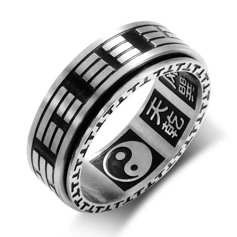 Buddha Stones Bagua Yin Yang Titanium Steel Balance Rotatable Ring - image 1