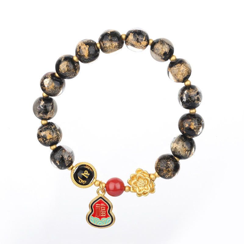 Buddha Stones Tibet Om Mani Padme Hum Fu Character Gourd Charm Lotus Liuli Glass Bead Luck Bracelet - image 4