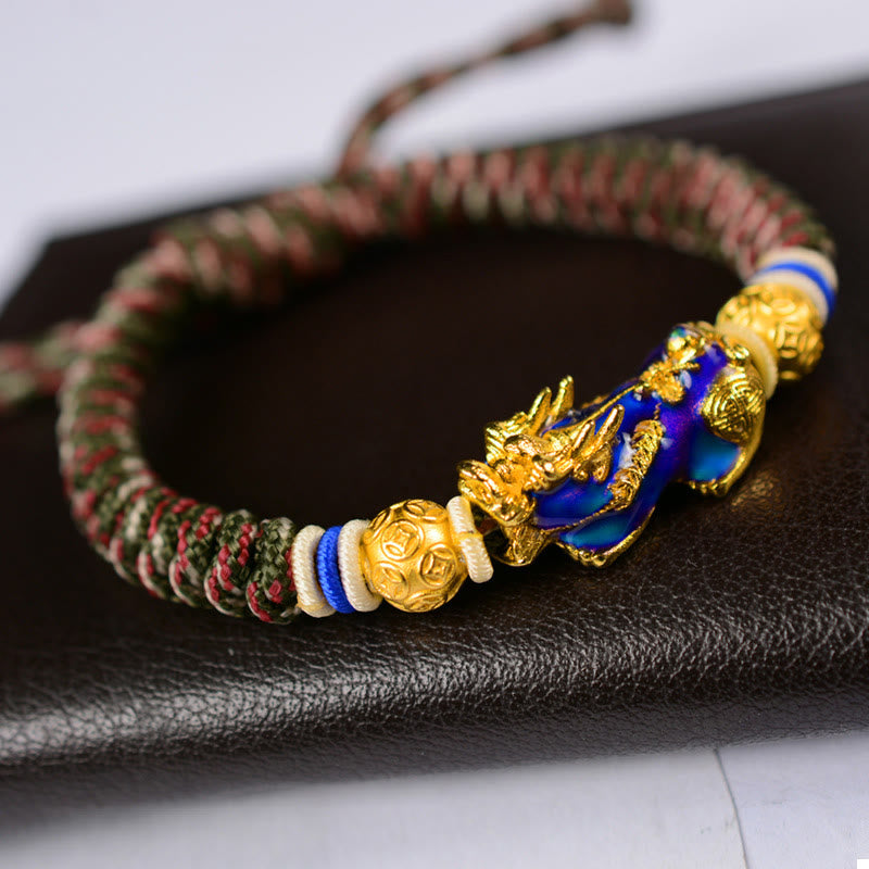 Buddha Stones Feng Shui PiXiu Color Change Copper Coin Beads Wealth String Bracelet - Army Green Red PiXiu - image 6