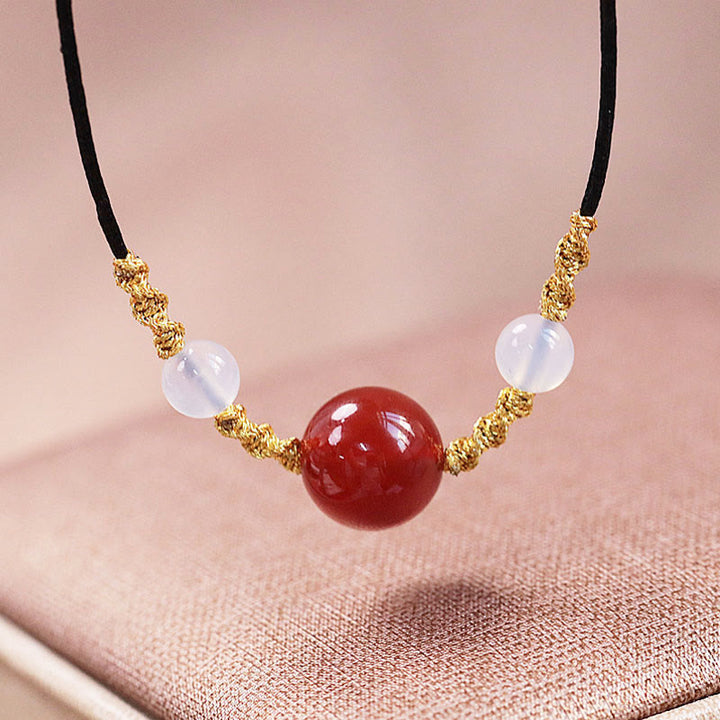 Buddha Stones Natural Red Agate Chalcedony Self-acceptance Confidence String Bead Bracelet Necklace Pendant - 12mm Red Agate Chalcedony Necklace - image 0