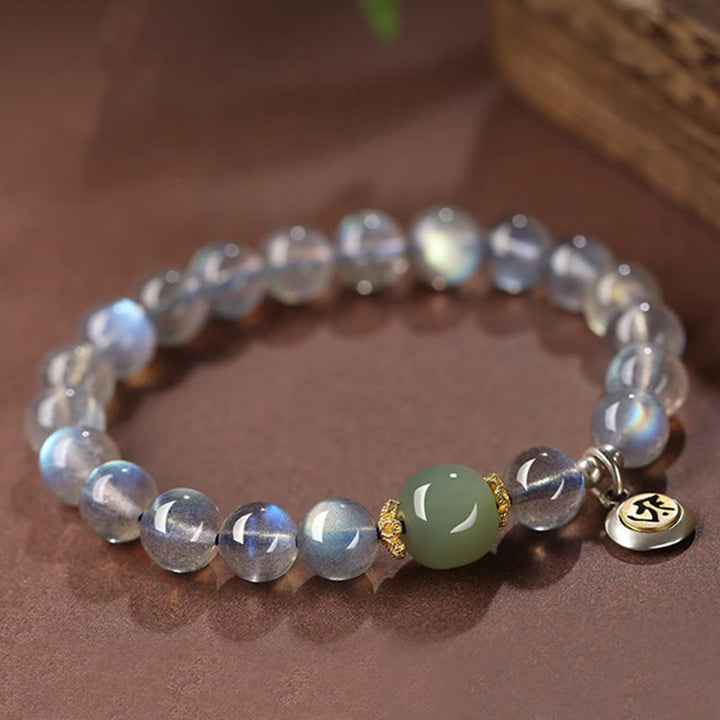 Buddha Stones Chinese Zodiac Natal Buddha 925 Sterling Silver Natural Moonstone Hetian Jade Positive Bracelet - image 2