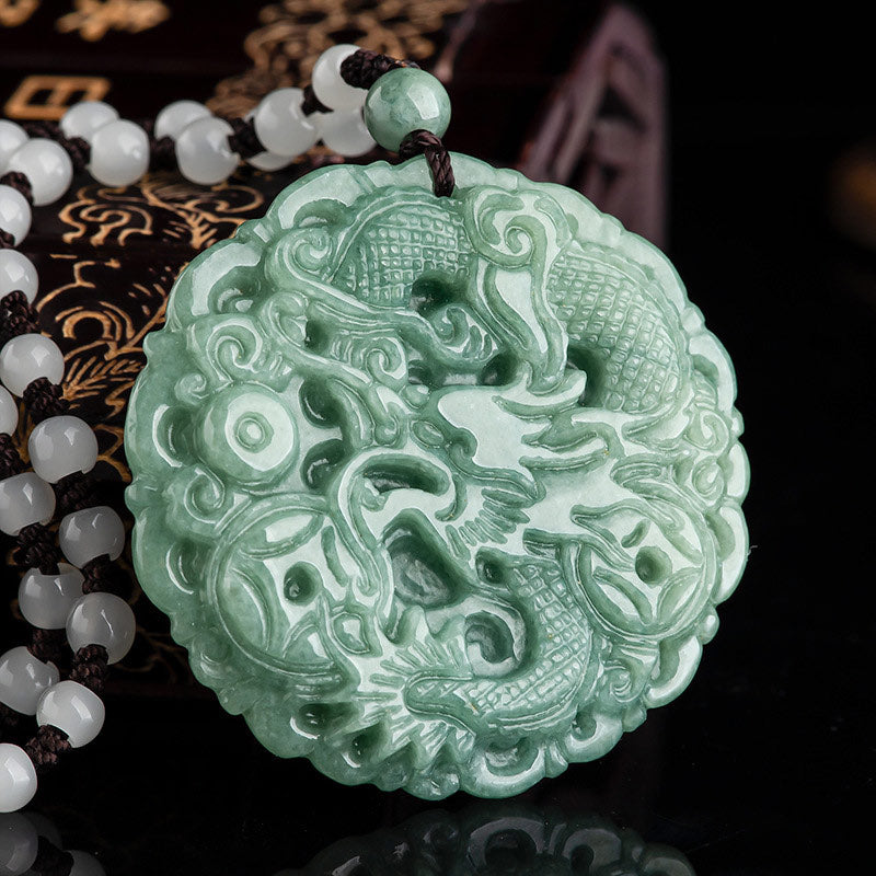 Buddha Stones Chinese Zodiac Dragon Jade Fortune Necklace String Pendant - image 1