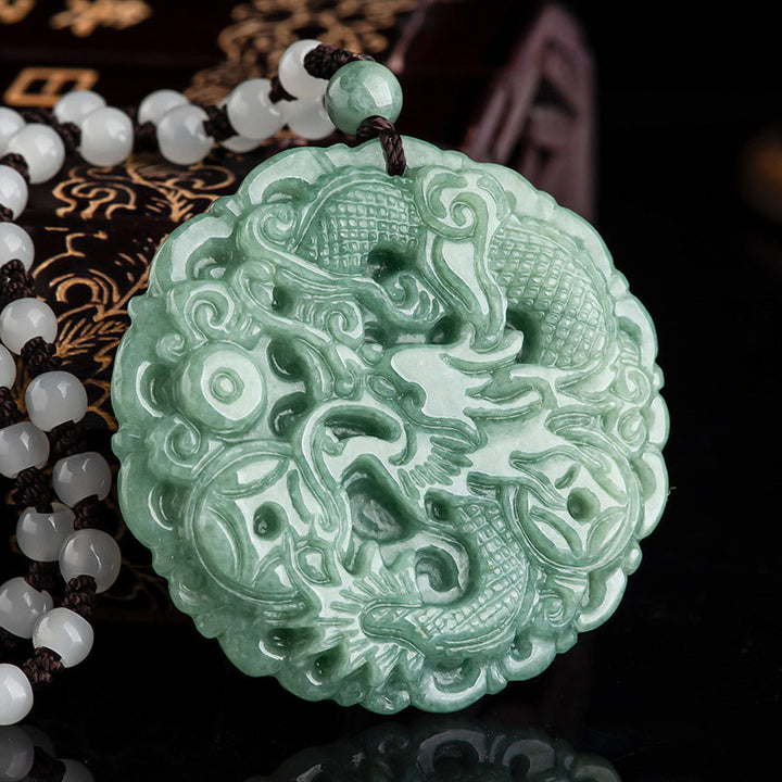 Buddha Stones Chinese Zodiac Dragon Jade Fortune Necklace String Pendant - image 1