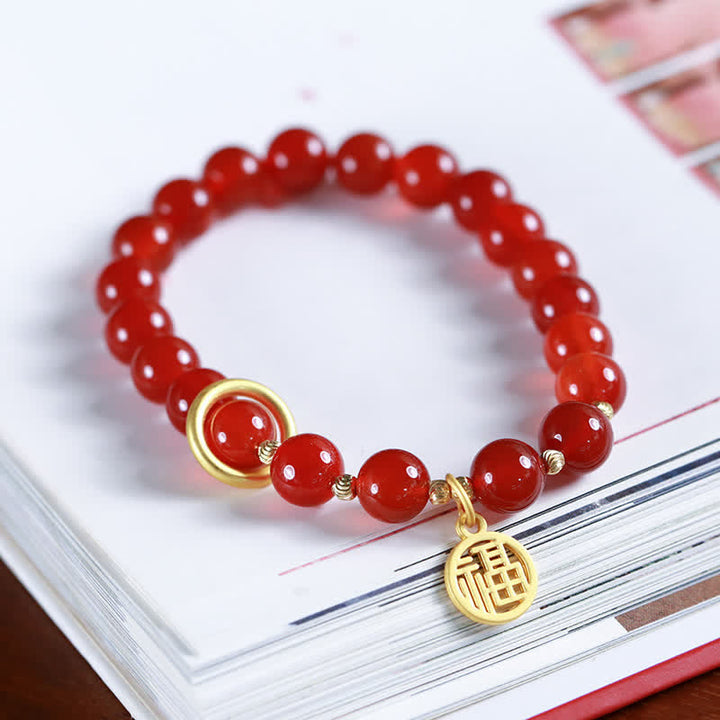 Buddha Stones Natural Red Agate Blessing Letter Confidence Bracelet - Red Agate (Confidence ♥ Calm) - image 0
