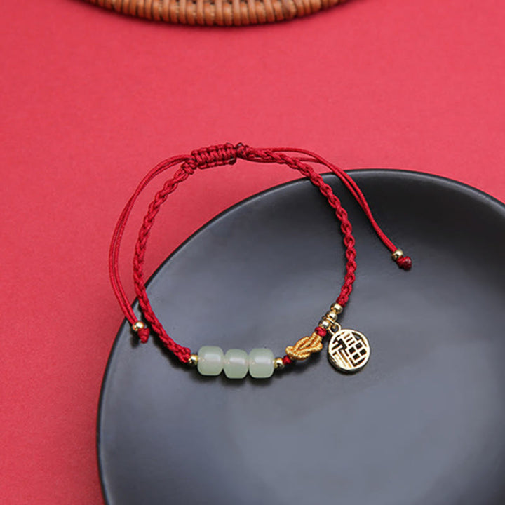 Buddha Stones Handcrafted Jade Bead Fu Character Charm Luck Red Rope Bracelet - image 13