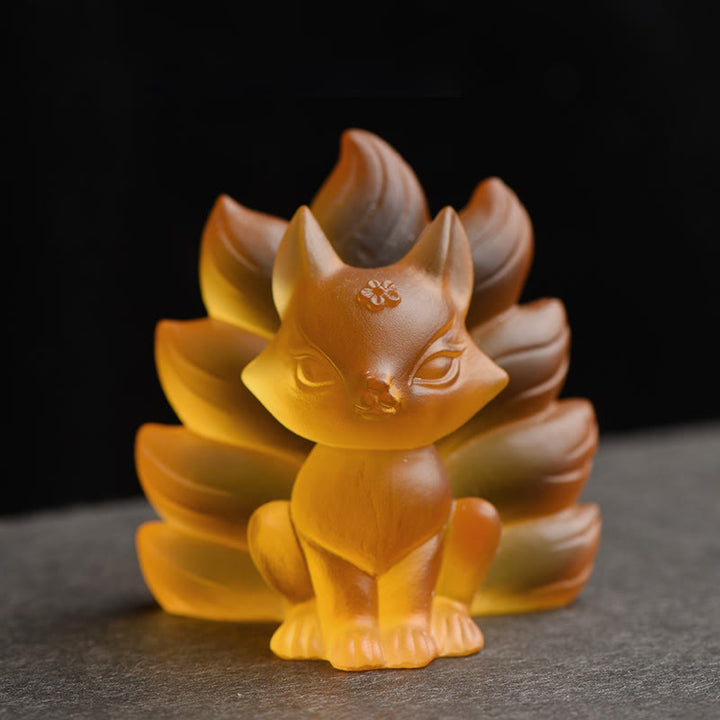 Buddha Stones Small Nine Tailed Fox Success Strength Home Figurine Decoration - Yellow - Medium 80*75*55mm - image 11