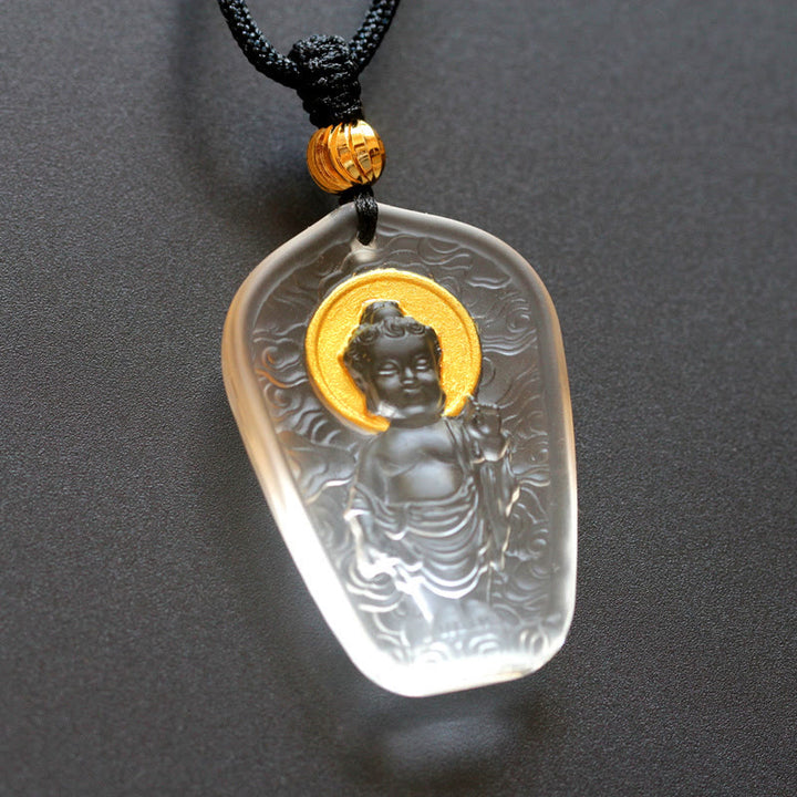 Buddha Stones Tibetan Buddha Liuli Crystal Serenity Necklace Pendant - White Buddha Light - image 4