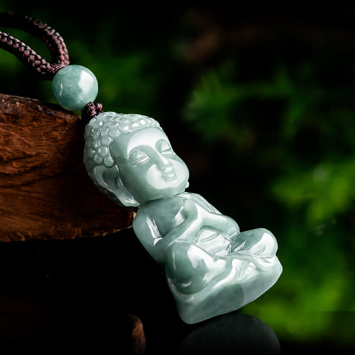 Buddha Stones Natural Jade Meditation Buddha Amulet Serenity Necklace Pendant - image 2