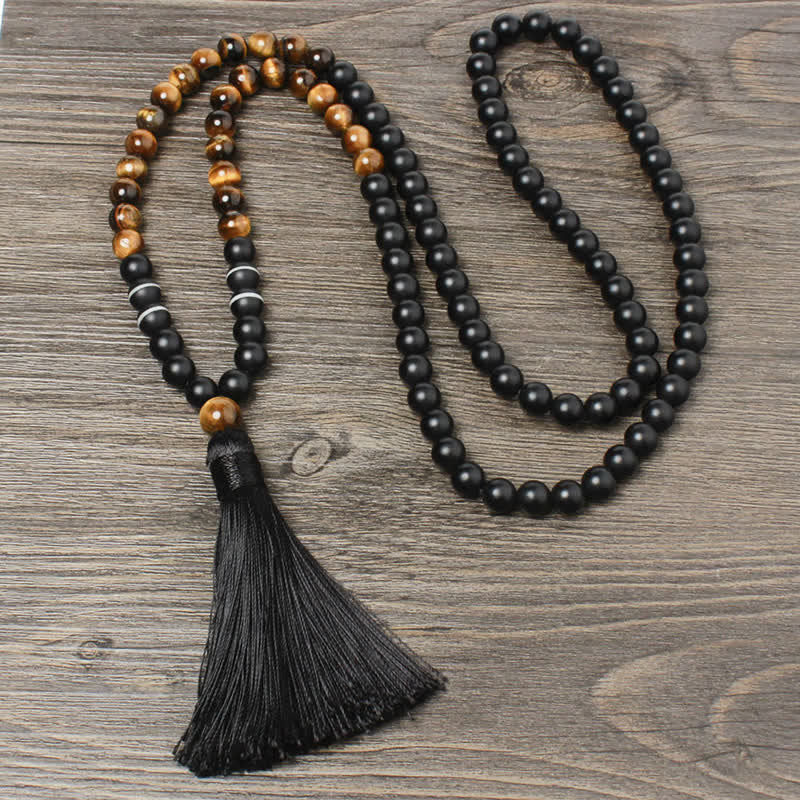 Buddha Stones Black Onyx Tiger Eye Fortune Bracelet Tassel Necklace Pendant - Black Onyx&Tiger Eye - image 0