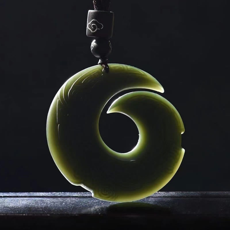 Buddha Stones One's Luck Improves Design Patern Hetian Cyan Jade Peace Buckle Luck Necklace Pendant - image 4