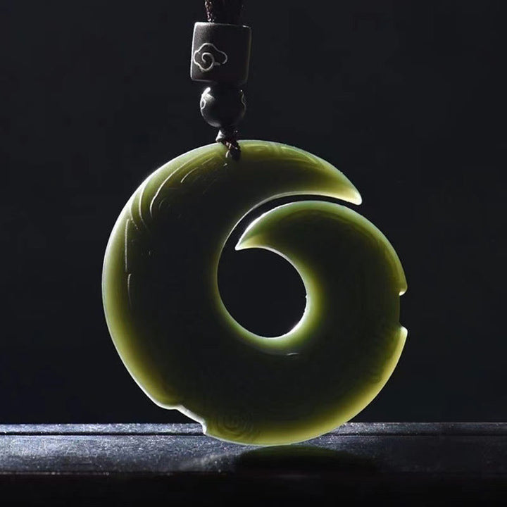 Buddha Stones One's Luck Improves Design Patern Hetian Cyan Jade Peace Buckle Luck Necklace Pendant - image 4