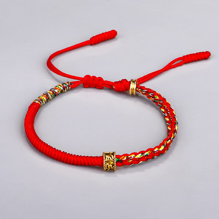 Buddha Stones Om Mani Padme Hum Protection Luck String Bracelet - Red(Bracelet Size 16+12cm) - image 2