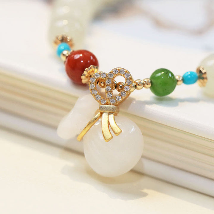 Buddha Stones Natural Hetian White Jade 14K Gold Plated Money Bag Blessing Bracelet - image 3