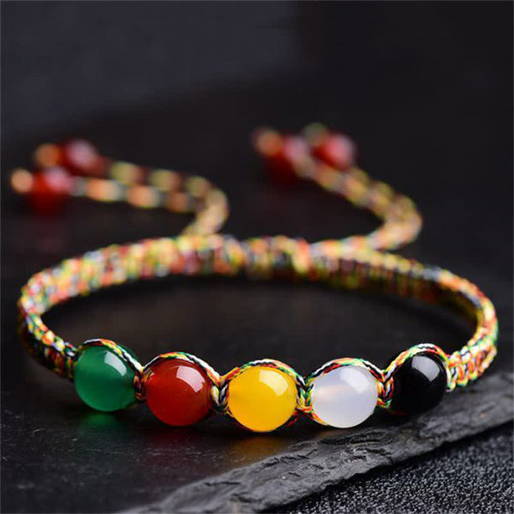 Buddha Stones Colorful Agate Metal Wood Water Fire Earth Five Elements String Bracelet - image 8