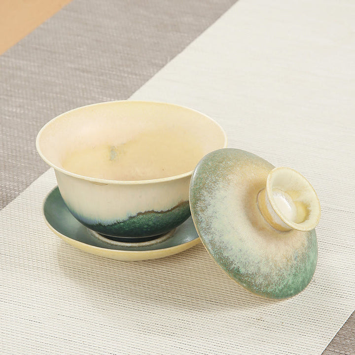 Buddha Stones Green Ocean Waves Design Porcelain Ceramic Gaiwan Sancai Teacup Kung Fu Tea Cup And Saucer With Lid - image 1