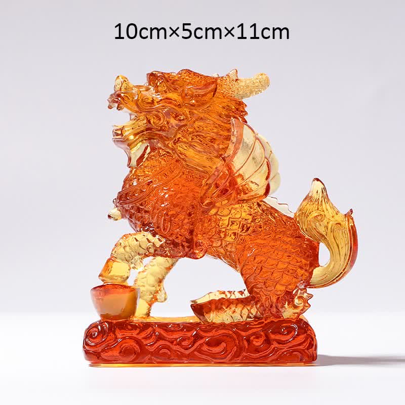 Buddha Stones Feng Shui Kirin Handmade Liuli Crystal Art Piece Fortune Home Office Decoration - Gold - Kirin&Ingot - image 12