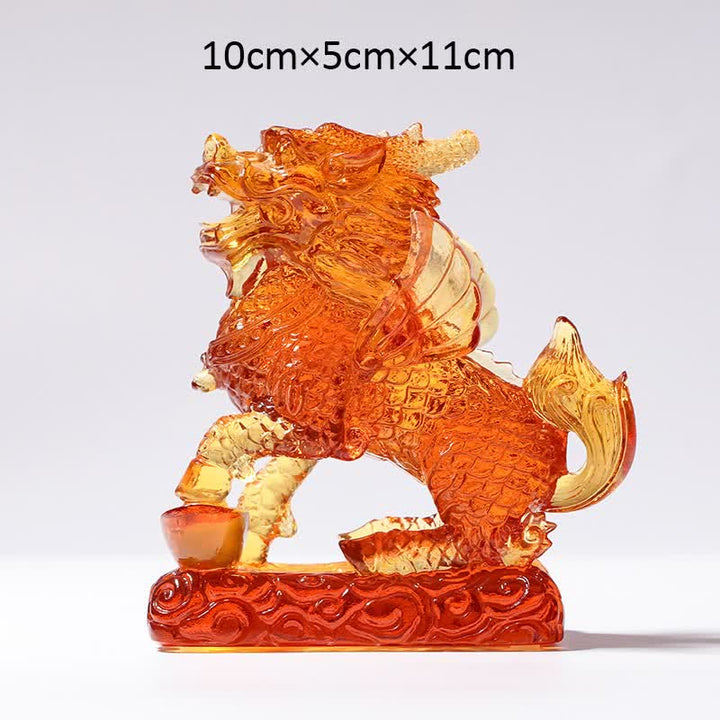 Buddha Stones Feng Shui Kirin Handmade Liuli Crystal Art Piece Fortune Home Office Decoration - Gold - Kirin&Ingot - image 12