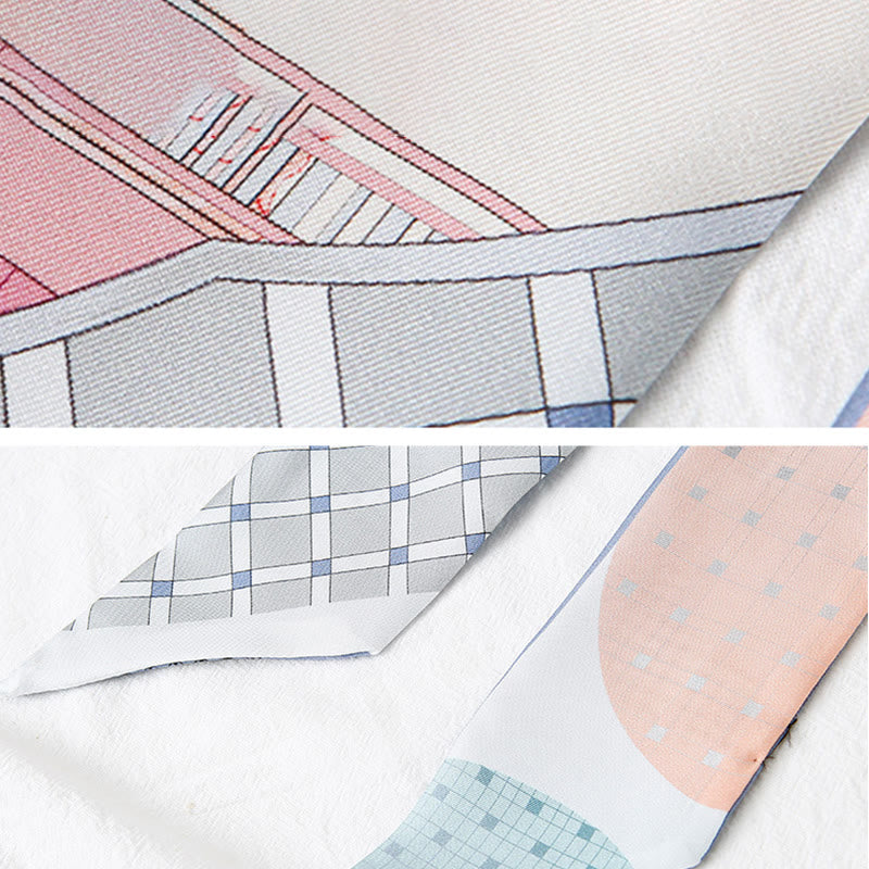 Buddha Stones Dunhuang Frescoes Mountains Sunset Floral Pattern 100% Mulberry Twilly Silk Neck Hair Scarf - image 7