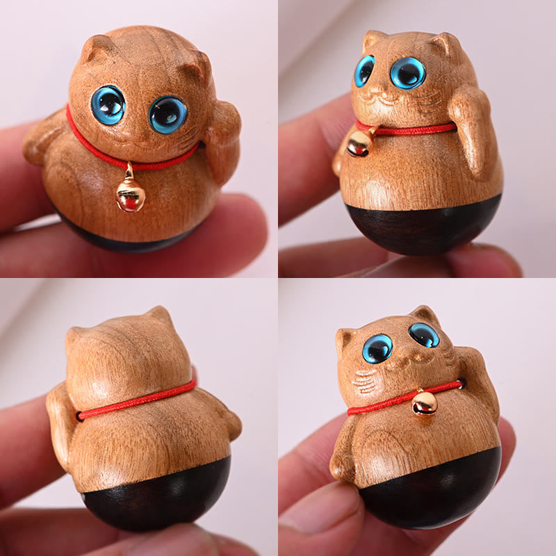 Buddha Stones Mini Lucky Cat Kitten Phoebe Zhennan Wood Blessing Decoration - image 8