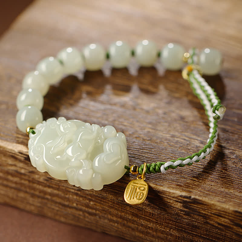 Buddha Stones 925 Sterling Silver Chinese Zodiac Hetian Jade Happiness Luck String Bracelet - image 3
