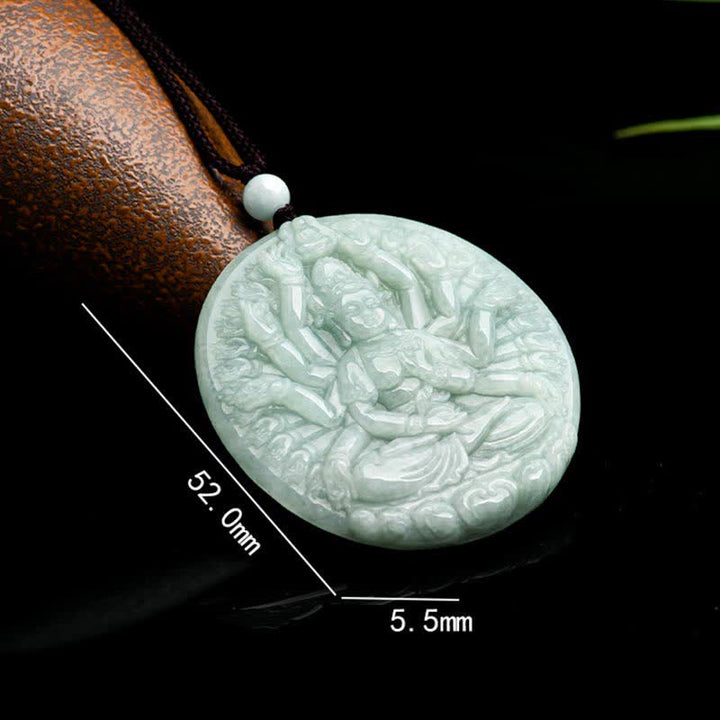 Buddha Stones Thousand-Hand Kwan Yin Avalokitesvara Jade Blessing String Necklace Pendant - image 10