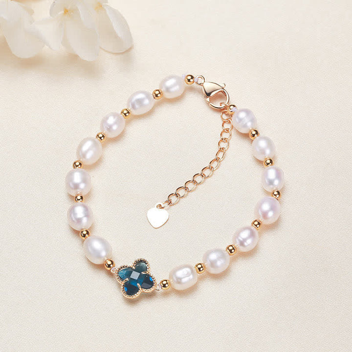 Buddha Stones Pearl Four Leaf Clover Wealth Chain Bracelet - Blue Four Leaf Clover - image 18
