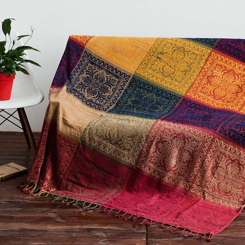 Buddha Stones Tibetan Floral Pattern Hand-Dyed Craftsman Blanket - 220*260cm - image 0