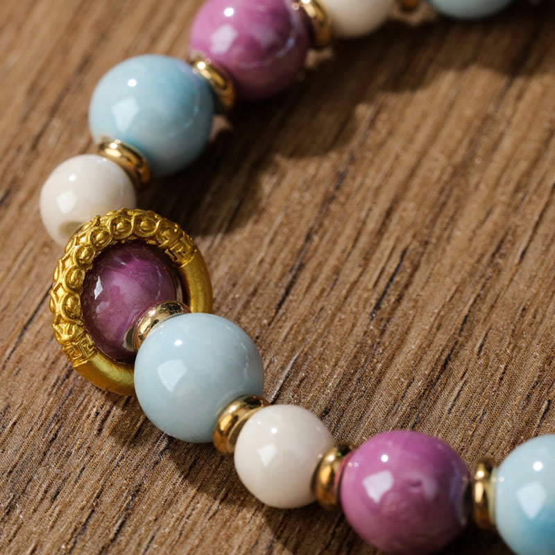 Buddha Stones Tibetan Zakiram Goddess of Wealth Rabbit Lion Head Charm Liuli Glass Incense Ash Porcelain Bead Protection Bracelet - image 7