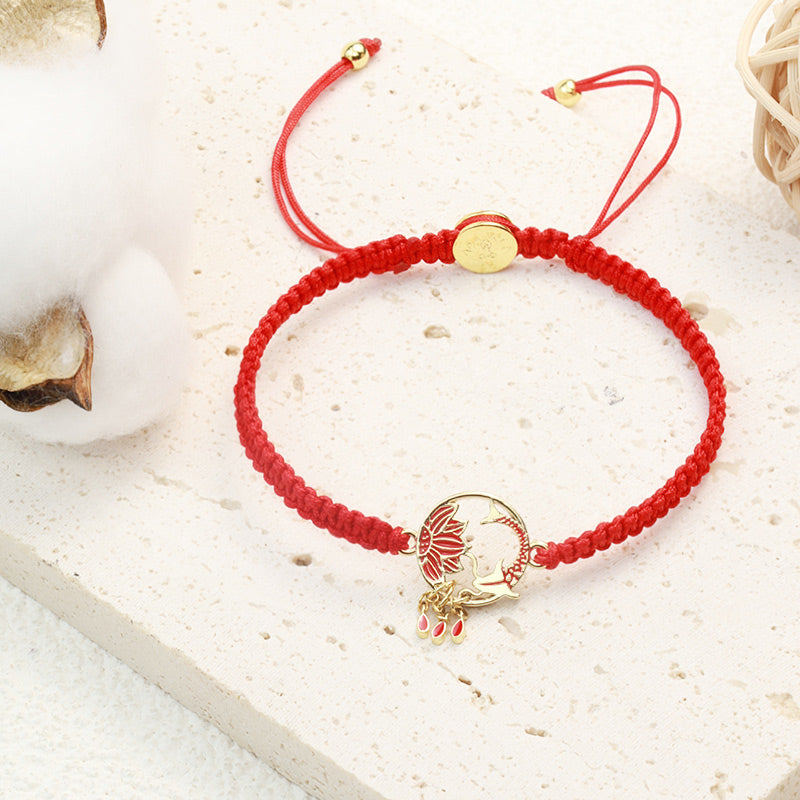 Buddha Stones Tibetan Handmade Lotus Koi Fish Lucky Red String Bracelet - image 1