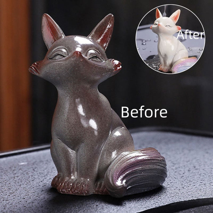 Buddha Stones Color Changing Small Cute Fox Tea Pet Resin Home Figurine Decoration - Color Changing - 1Pc Sitting Fox 6.7*5.9*8.7cm - image 4