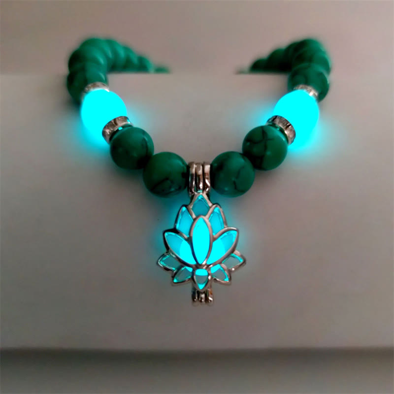 Buddha Stones Tibetan Turquoise Glowstone Luminous Bead Lotus Protection Bracelet - Turquoise Blue-Green Light - image 29