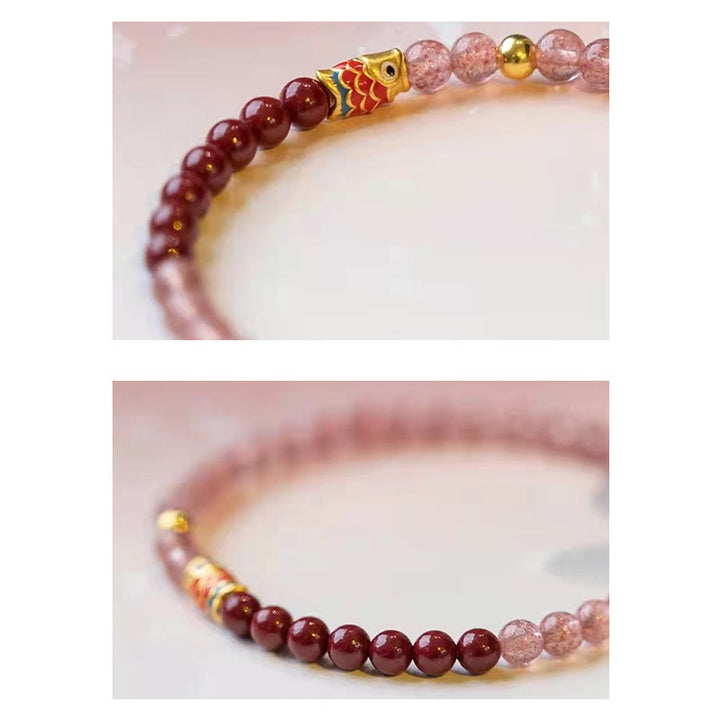 Buddha Stones Natural Strawberry Quartz Cinnabar Lucky Koi Fish Healing Bracelet - image 24