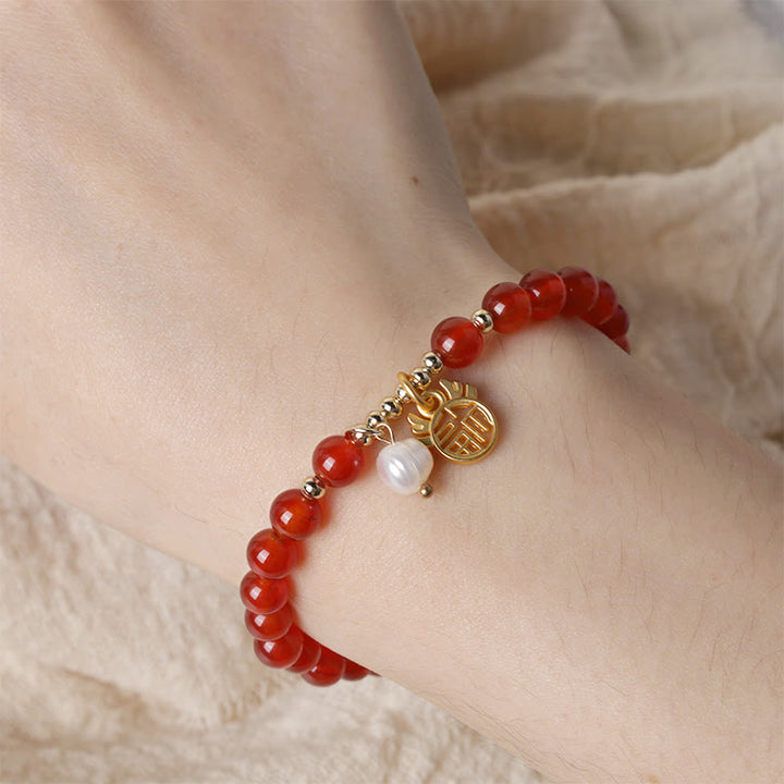 Buddha Stones Year of the Dragon Red Agate Jade Peace Buckle Fu Character Success Bracelet - image 23