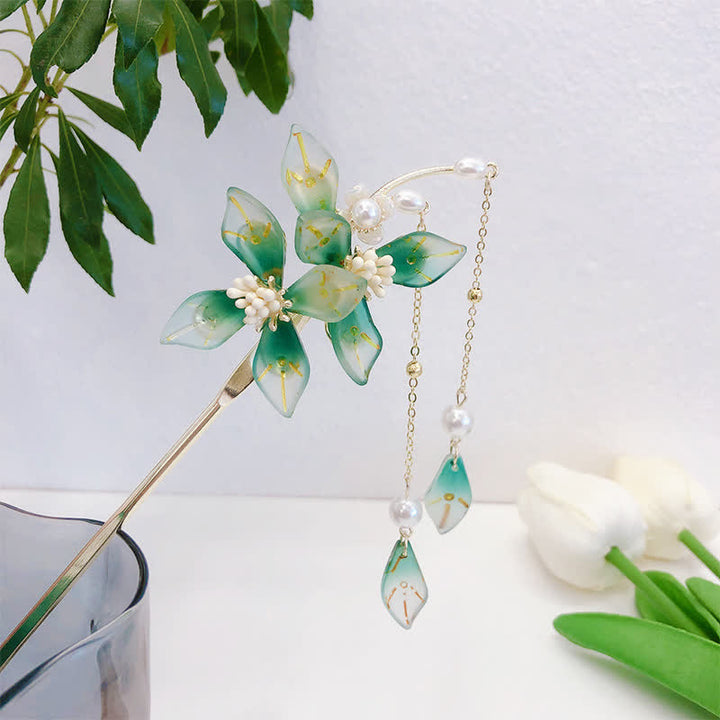 Flower Leaf Pearl Peace Tassel Hairpin - image 4