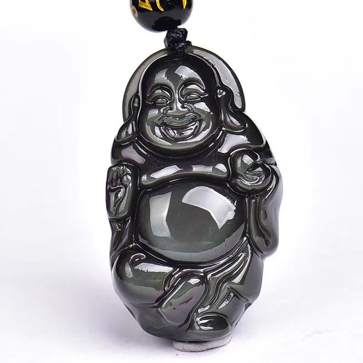Natural Rainbow Obsidian Laughing Buddha Inner Peace Necklace Pendant - image 13