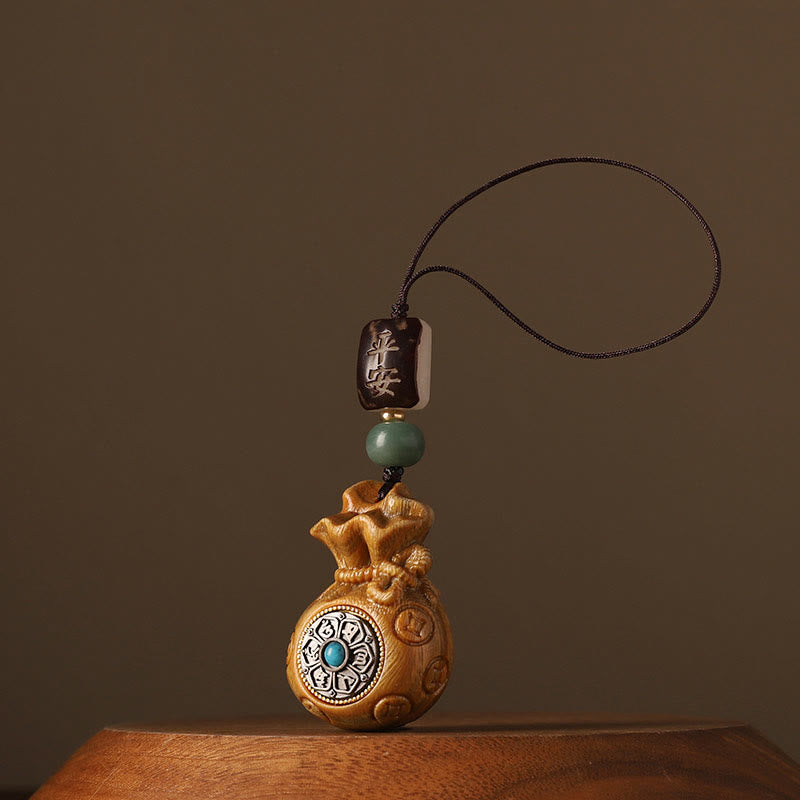 Buddha Stones Small Leaf Red Sandalwood Green Sandalwood Money Bag Om Mani Padme Hum Rotatable Protection Hanging Decoration - Green Sandalwood(Cure♥Positive) - Phone Hanging Decoration - image 15